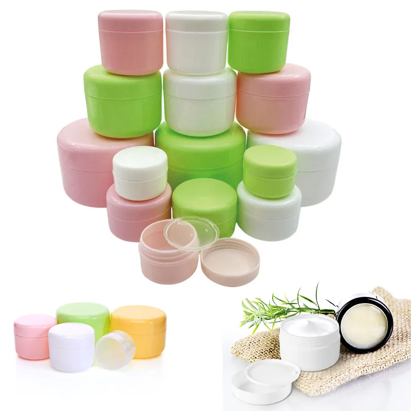 100Pcs 10g-100g Refillable Plastic Empty Sample Jar Pot Portable Travel Face Cream Cosmetic Container w/ Inner Liners & Dome Lid