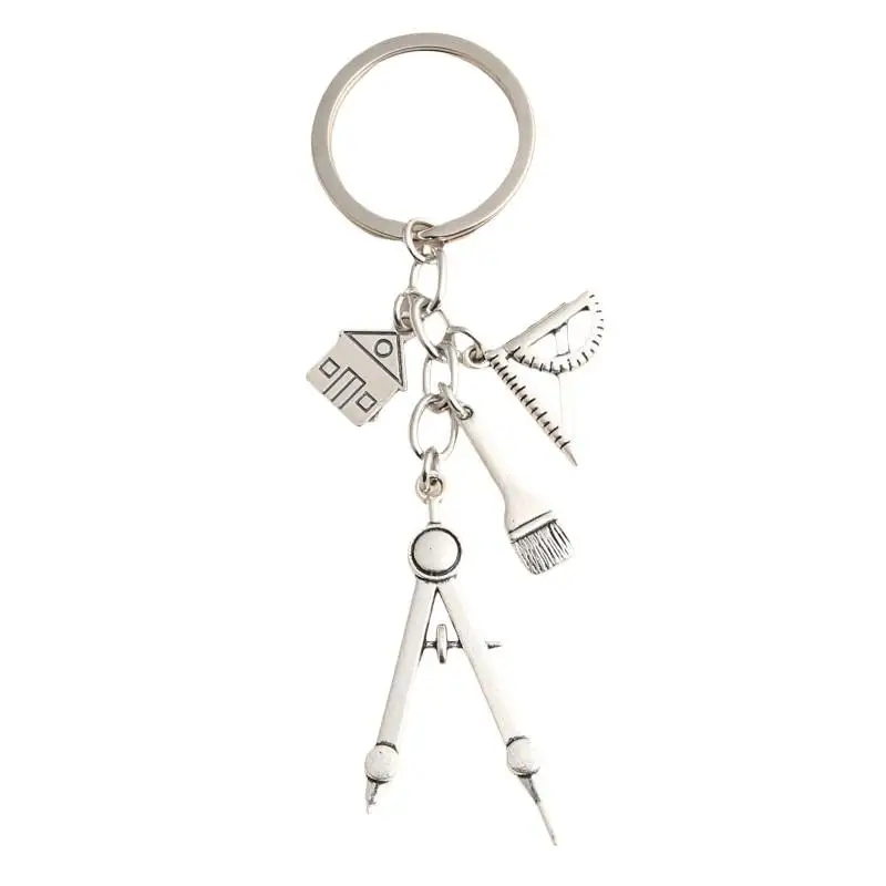 Portable Silver Keychain Triangular Ruler Painting Compass 1Pc Lightweight for Students Exam Drawing Home Handmade Projects
