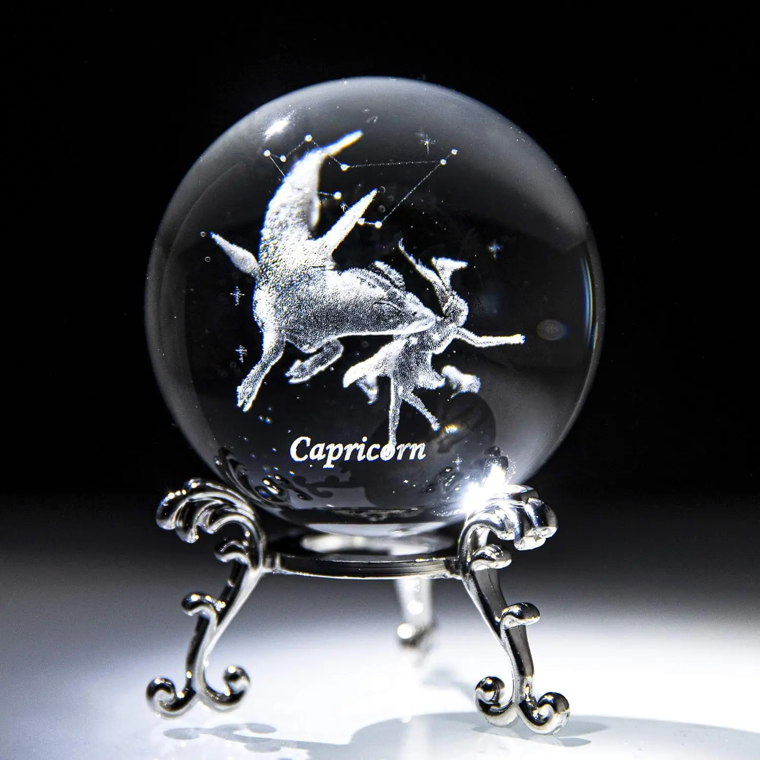 

12 Constellation Capricorn 6cm 3D Crystal Ball Glass Sphere Ornament Silver Metal Base Crystal Crafts Birthday Gift Home Decor