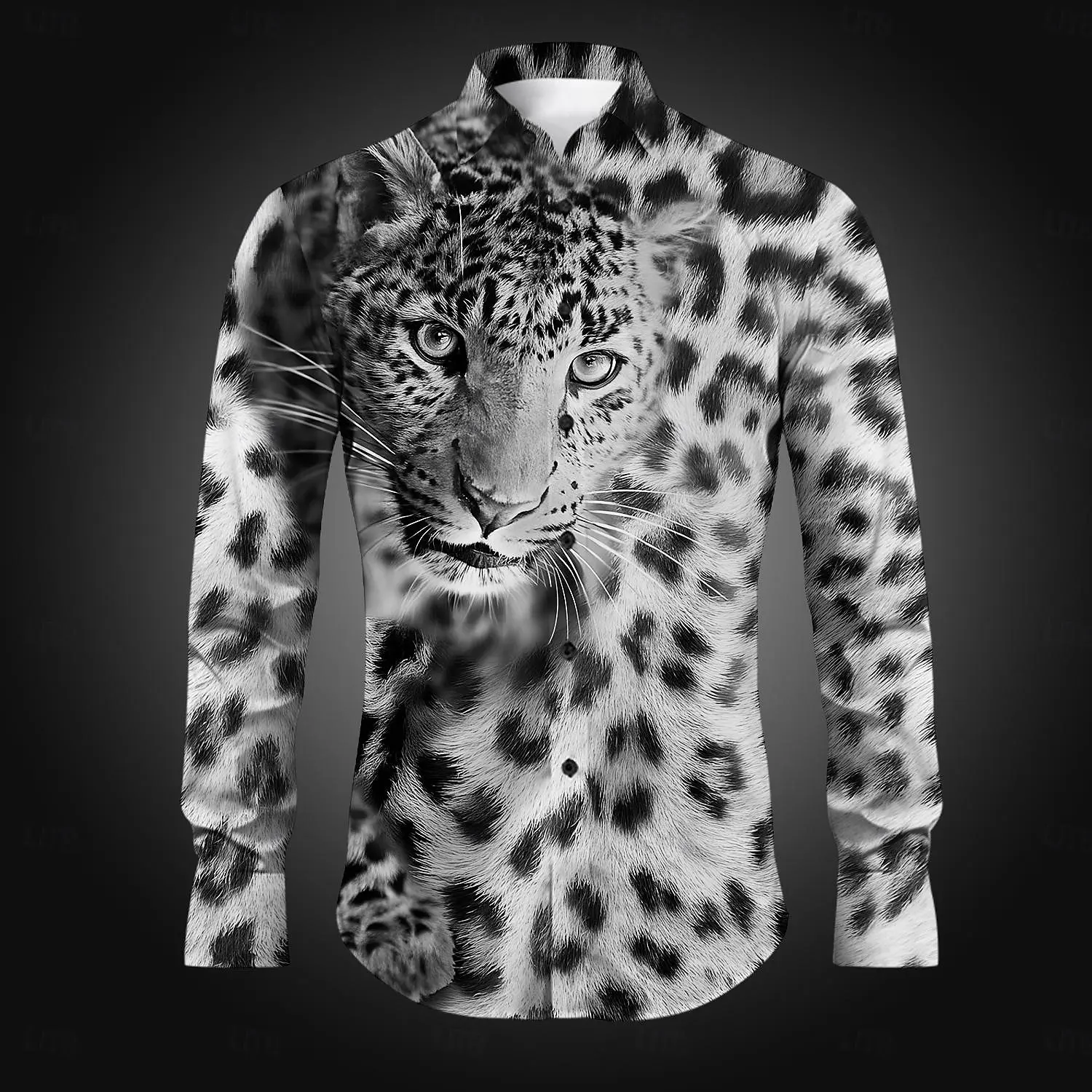 Leopard Casual Men\'s Button Up Shirt Printed Shirts Party Daily Holiday Fall Winter Collared Shirts Long Sleeve Polyester Shirt