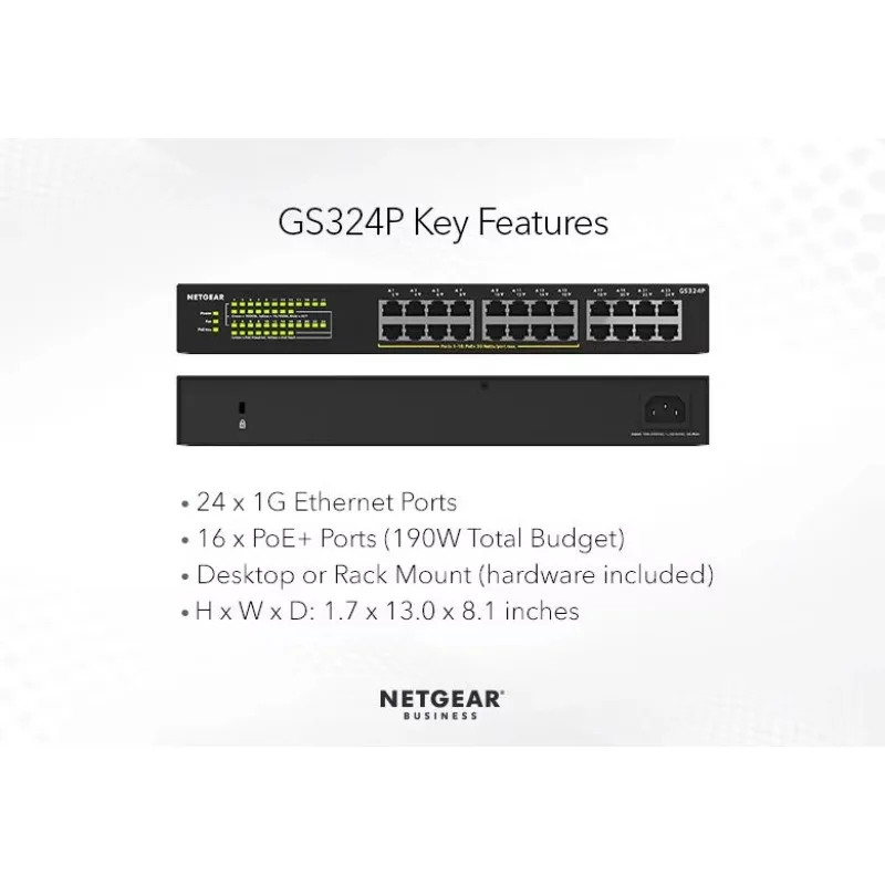 【علامة تجارية جديدة】مفتاح PoE+ Essentials غير مُدار (GS324) 24-Port Gigabit Ethernet PoE+ Essentials Switch مع 16-Ports PoE+