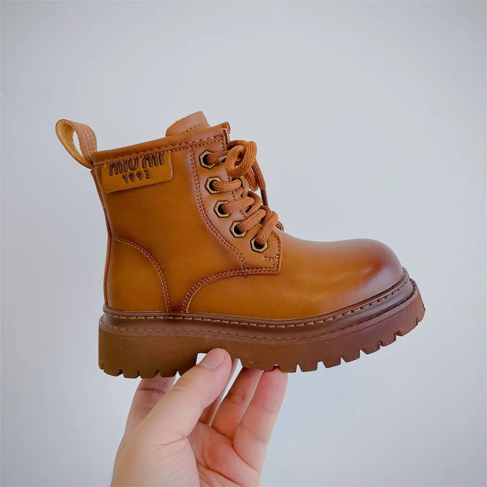 

2024 autumn new children's shoes boys' leather Martin boots girls' Korean style high top fashion boots