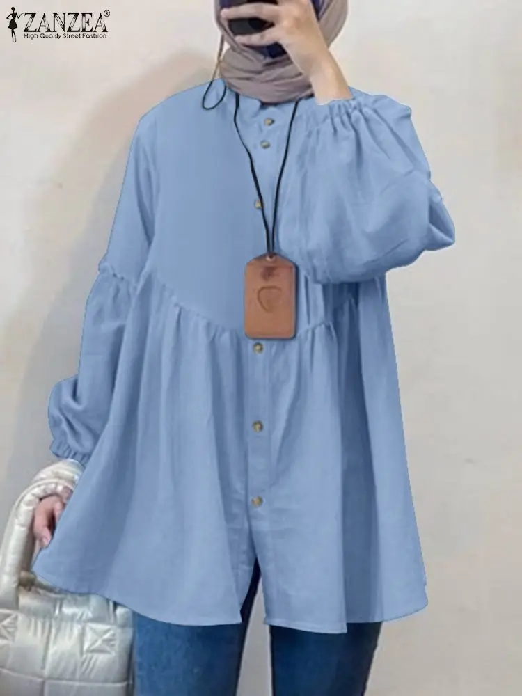 Vintage Women Muslim Tops ZANZEA Turkey Blouse Fashion Long Sleeve Shirts IsIam Clothing Causal Loose Solid Shirt Button Blusas