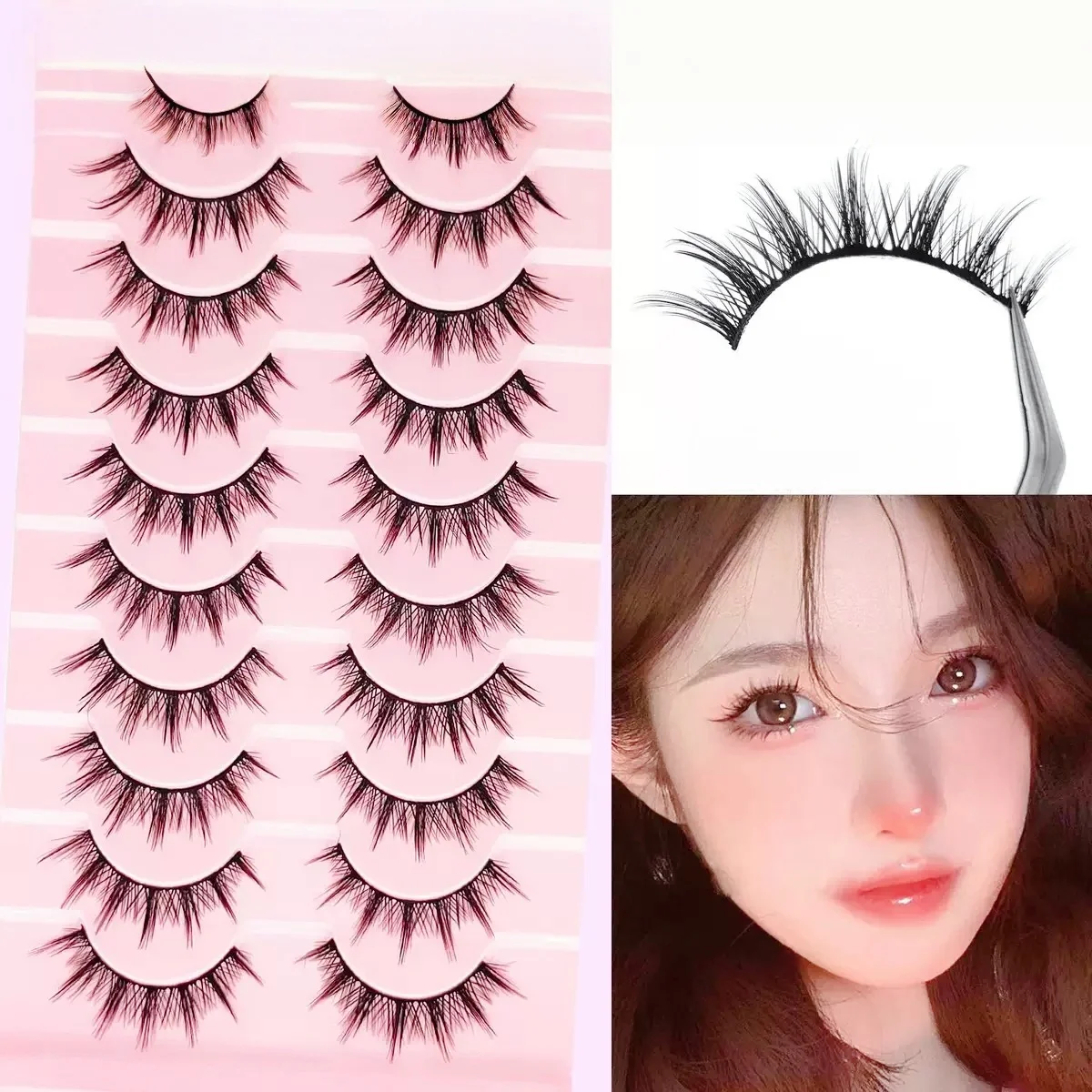 10 pcs - Small Demon Style Black Stem Supported Rooting Eyelashes. These eyelashes can enlarge your eyes and are suitable for ma