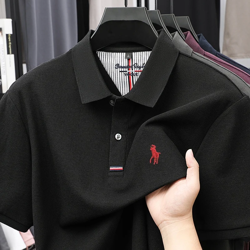 

100% pure cotton 2025 men's summer short sleeve comfortable breathable polo shirt bestselling exquisite embroidery casual Tshirt