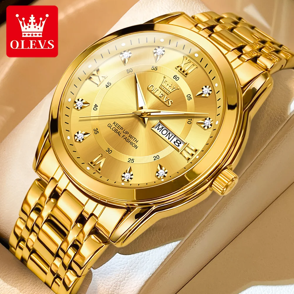 

OLEVS Top Brand Fashion Luxury Quartz Watches for Men Best Selling Original Stainless Steel Dual Calendar Waterproof Man Watch