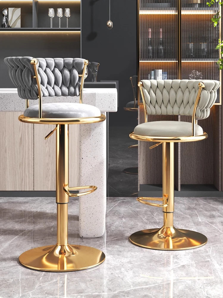 INS Swivel bar chair lift counter stool luxury Cafe Bar kitchen metal high stool Modern velvet backrest bar chair Home furniture