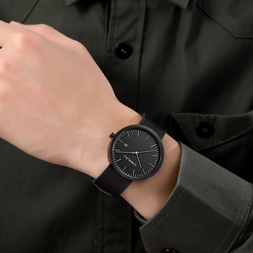 CRRJU Men Original Desgin Clock Fashion leisure Dress Quartz hour Business leather Watch Male Relogio Masculino