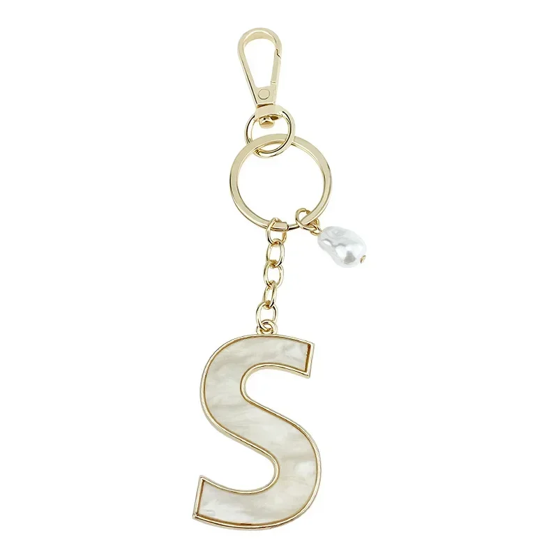 A-Z Initials Keyring Couples Metal Pendant with Pearl