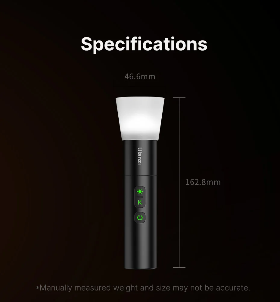 Ulanzi LM07 Videografie-Taschenlampe, 2000–8000 K, dimmbare Helligkeit, Outdoor-Fotografie-Licht mit Typ-C-Aufladung, wasserdicht – Detail 14