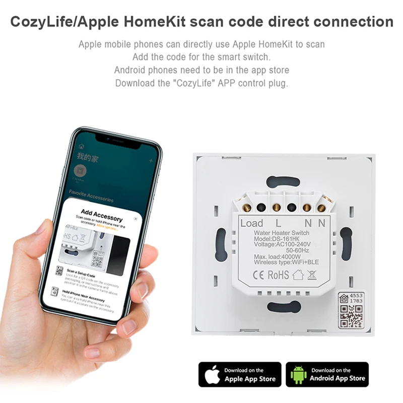 Homekit 20A Wireless Touch Wall Boiler Water Heater Switch  Electrical Light Smart Life For Google Home Alexa