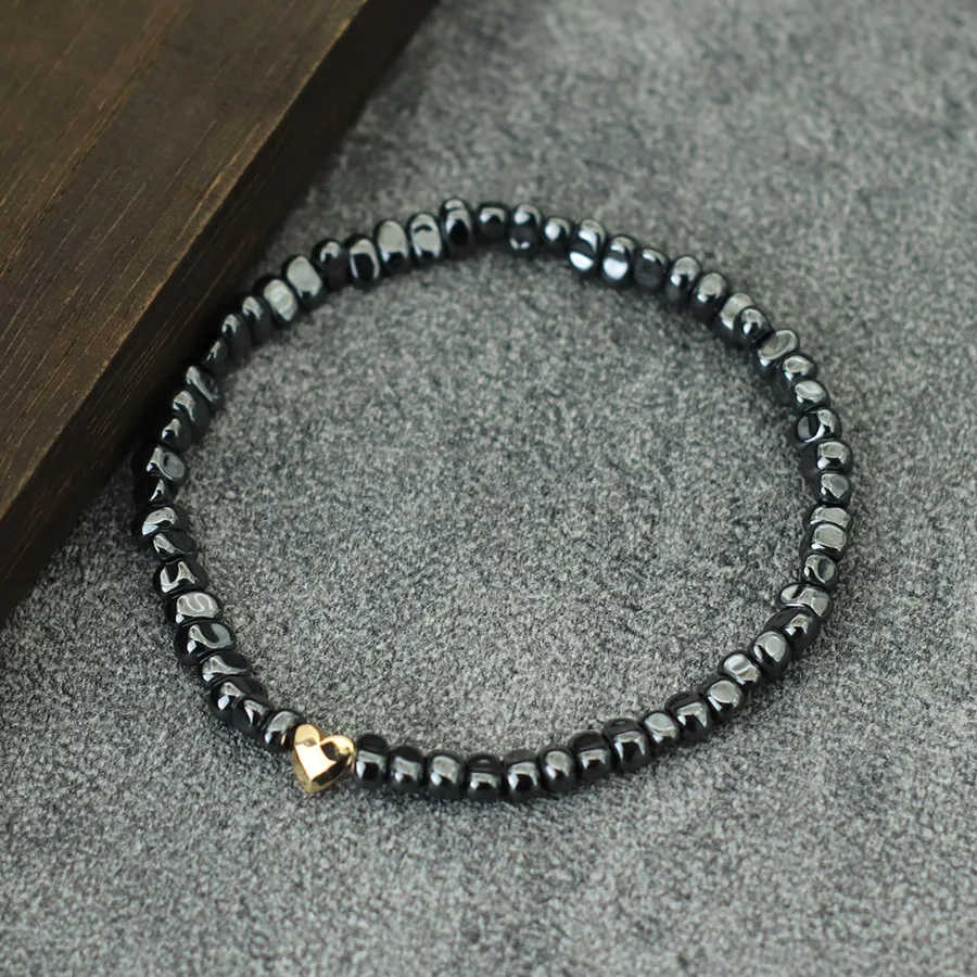 Pulsera curativa de hematita Irregular 100% Natural para hombres y mujeres, pulsera elástica con cuentas de piedras preciosas de corazón, regalos para amantes, Pulseras Joias