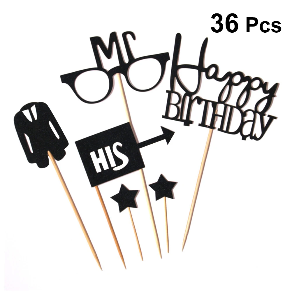 

36pcs Cake Toppers Eco Friendly Birthday Party Decorations Cupcake Glass Suit Design Celebration Accessories Cake Decor