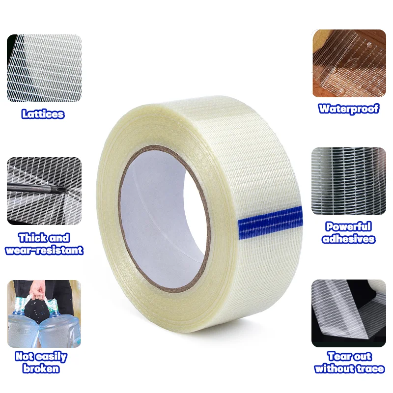 Heavy-duty Fiberglass Adhesive Tape Super Strong Mesh Fiber Tape Transparent Packaging Wrap Fixed Fiberglass Tape 25M