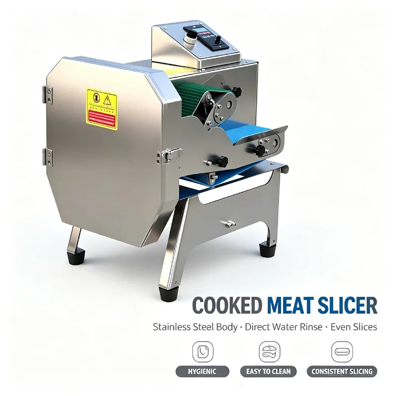 Commercial Automatic Cooked Meat Slicer with Adjustable Thickness for Bacon Ham Delicatessen Motor & Bearing 304 Stainless Steel