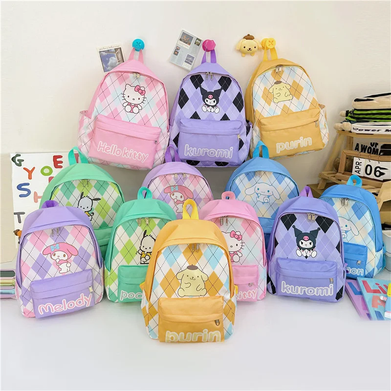 

Sanrio Hello Kitty Cute Cartoon Printed Student School Bag Kulomi Simple Contrast Color Lightweight Large Capacity Backpack