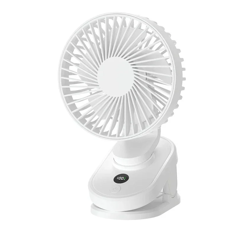 Portátil Desktop Clip Fan, rotação ajustável, Display Digital, poderoso, alto fluxo de ar, recarregável, silencioso para casa e escritório