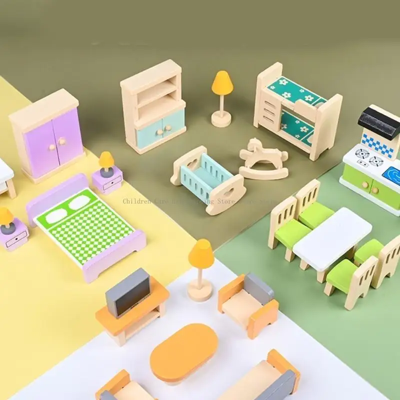 Nội Thất Bằng Gỗ Mini Nhà Búp Bê Thu Nhỏ Nội Thất Giường/Tủ Quần Áo/Tủ Quần Áo Trẻ Bé Gái Trẻ Giả Vờ Chơi Đồ Chơi