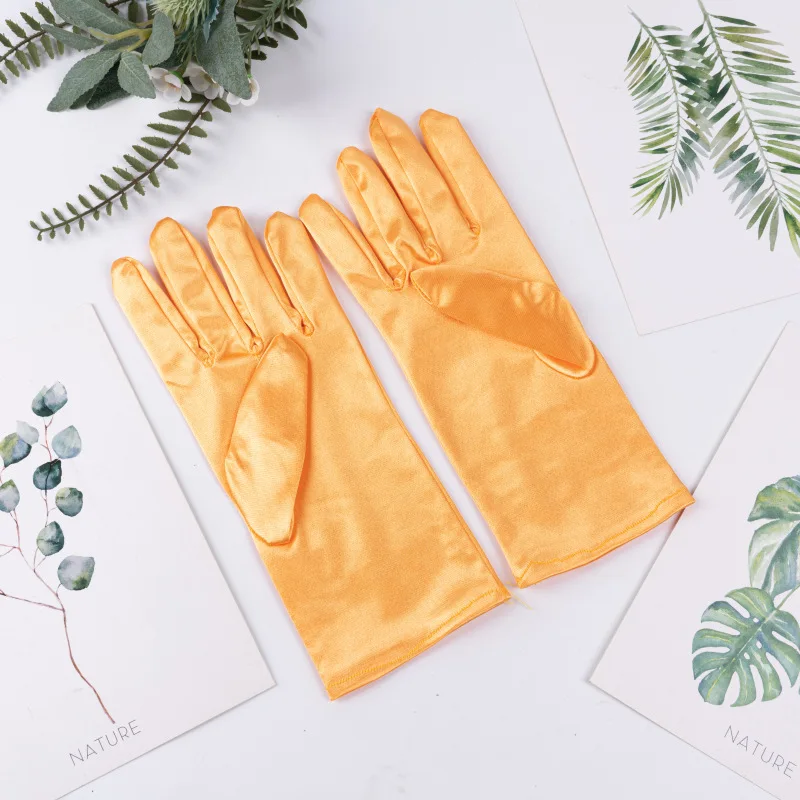 Kurze Satin-Handschuhe für Damen, elegantes Temperament, Prinzessin, Hochzeit, Braut, mehrfarbige Handschuhe, Bühnenaufführung, Abendessen-Zubehör – Detail 11