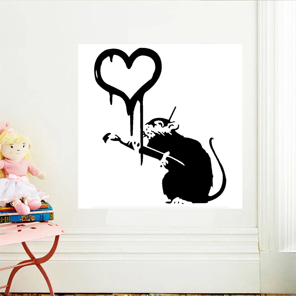 Banksy Graffiti Love Rat Wall Decal - Wall Stickers Home Decor - Banks Mouse Graffiti Wall Art Decoration