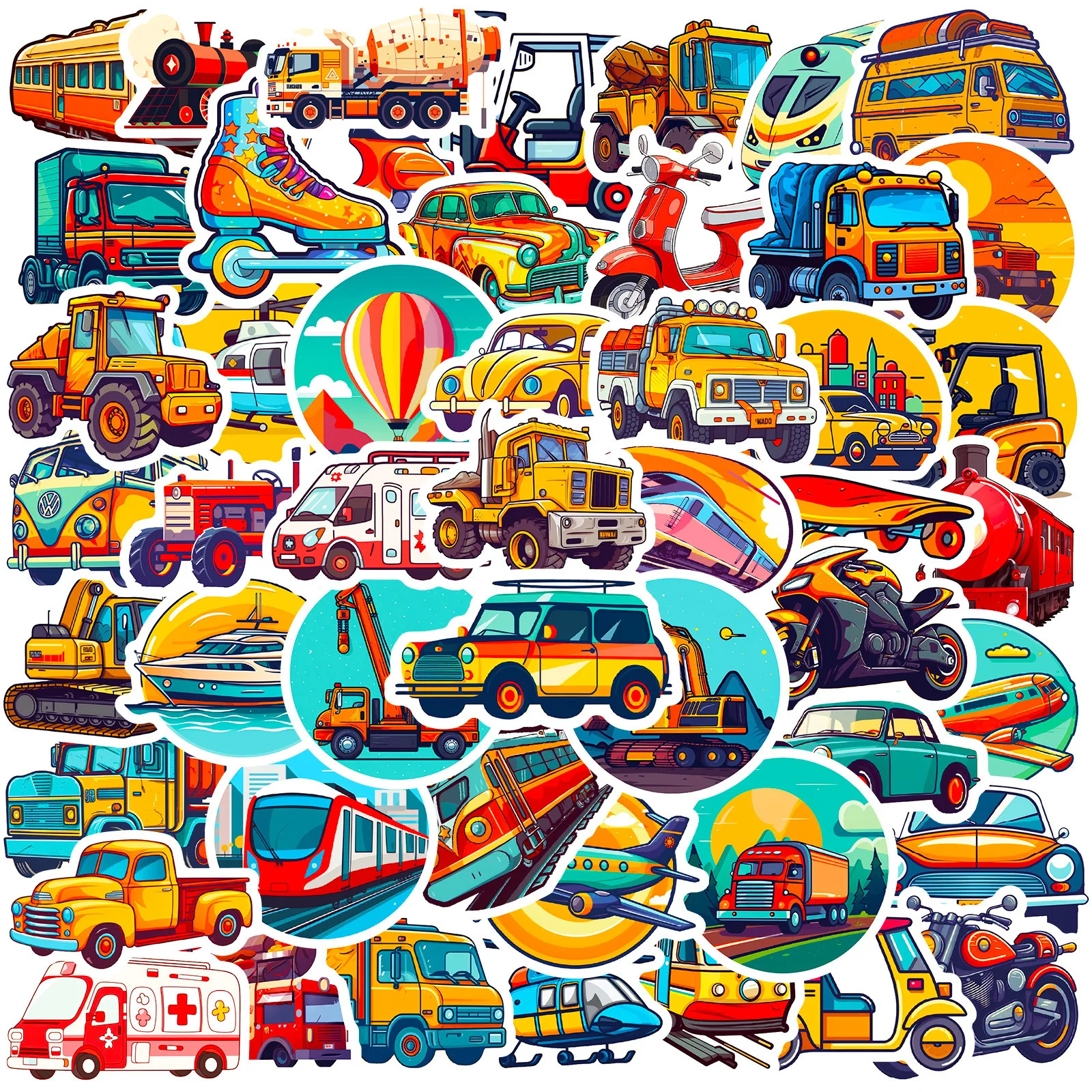 10/30/50PCS Cartoon Vehicle Sticker Refrigerator Guitar Helmet Flat Bottle Sticker Decal Graffiti Wallpaper Decoration Toy Gift