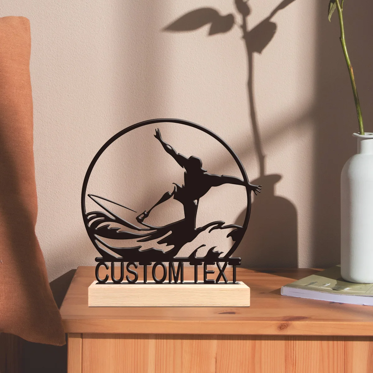 1 pièce de statue en métal décorative pour bureau, personnalisable, avec base en bois, pour décoration de bar, cadeaux de fêtes