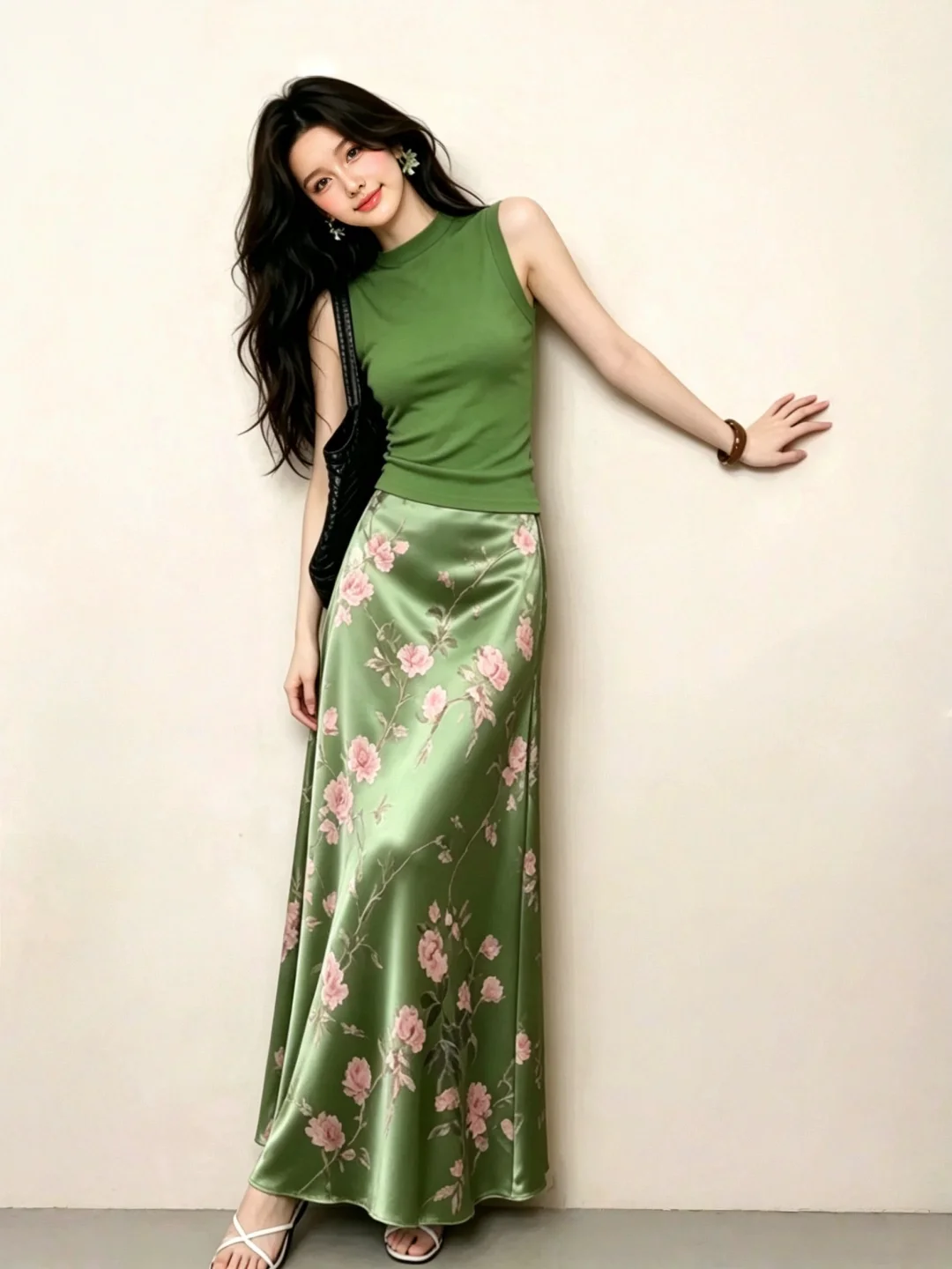 plus Size Women's Green Floral - Printed Wrap Skirt 评论和价格