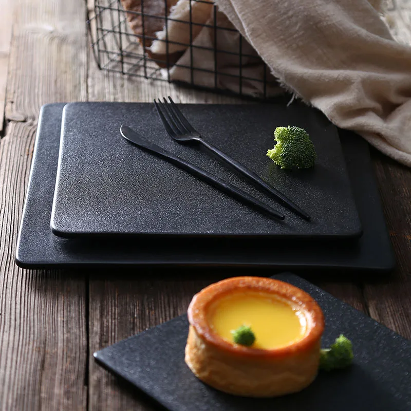 

Steak plate black western plate ceramic tableware creativity japanese sushi plate household dessert plate cake flat plate