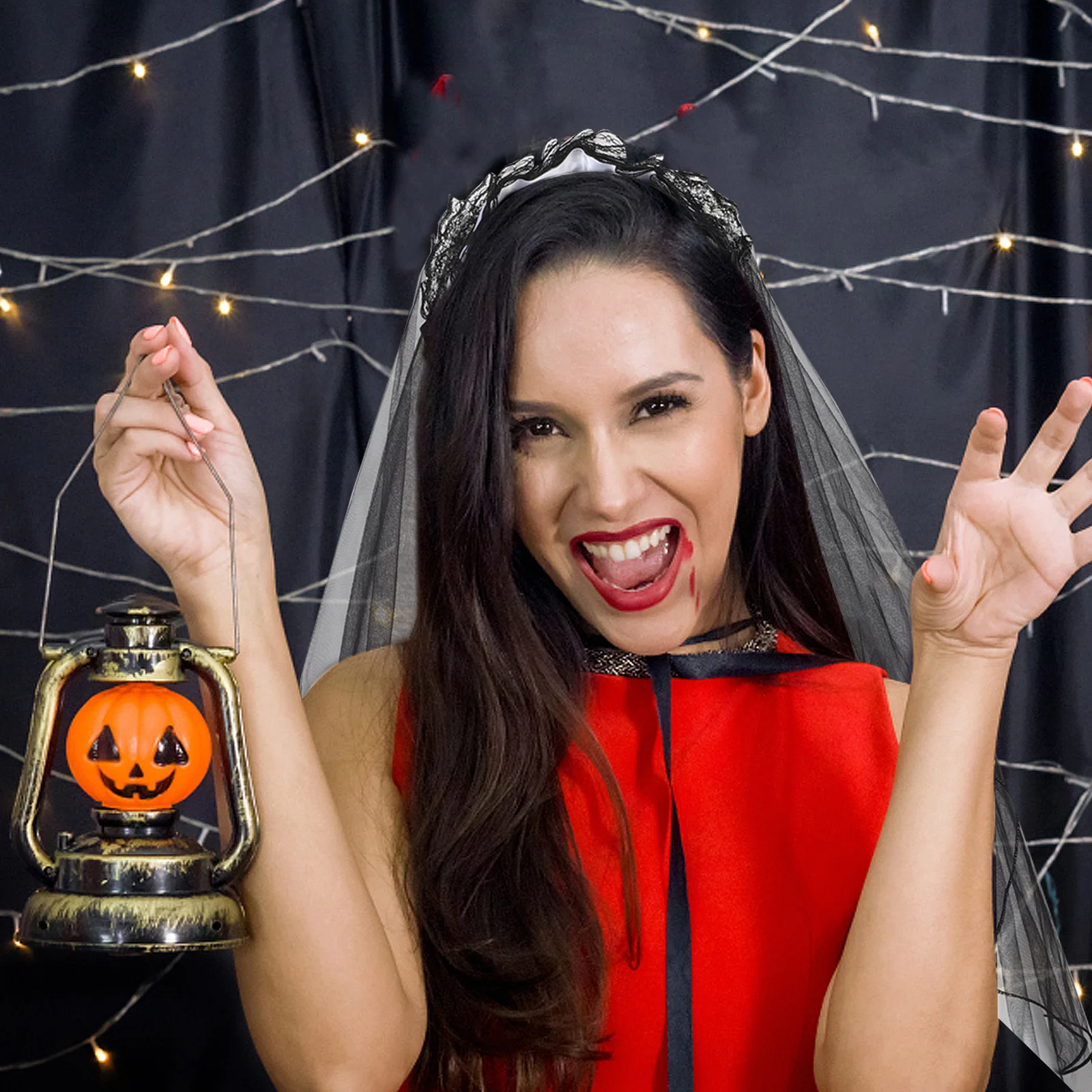 

Halloween Mesh Vintage Veil Midlength Gothic Lace Headband Cosplay Party Wedding Headpiece Costume Accessory Gothic Lace Veil