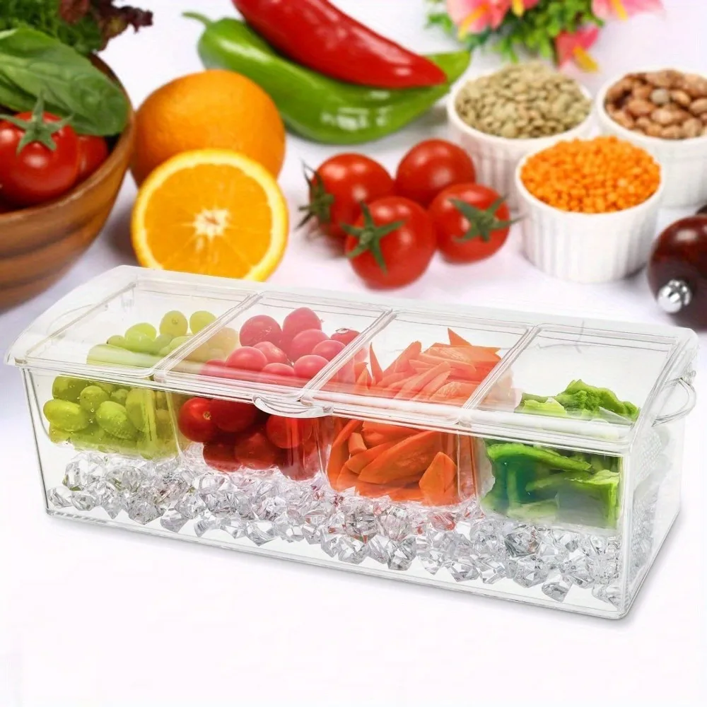 1Pcs Refrigerated Condiment Server Transparent, Bar Decorative Rack for Party 5 Removable Compartments Refrigerator Storage Box