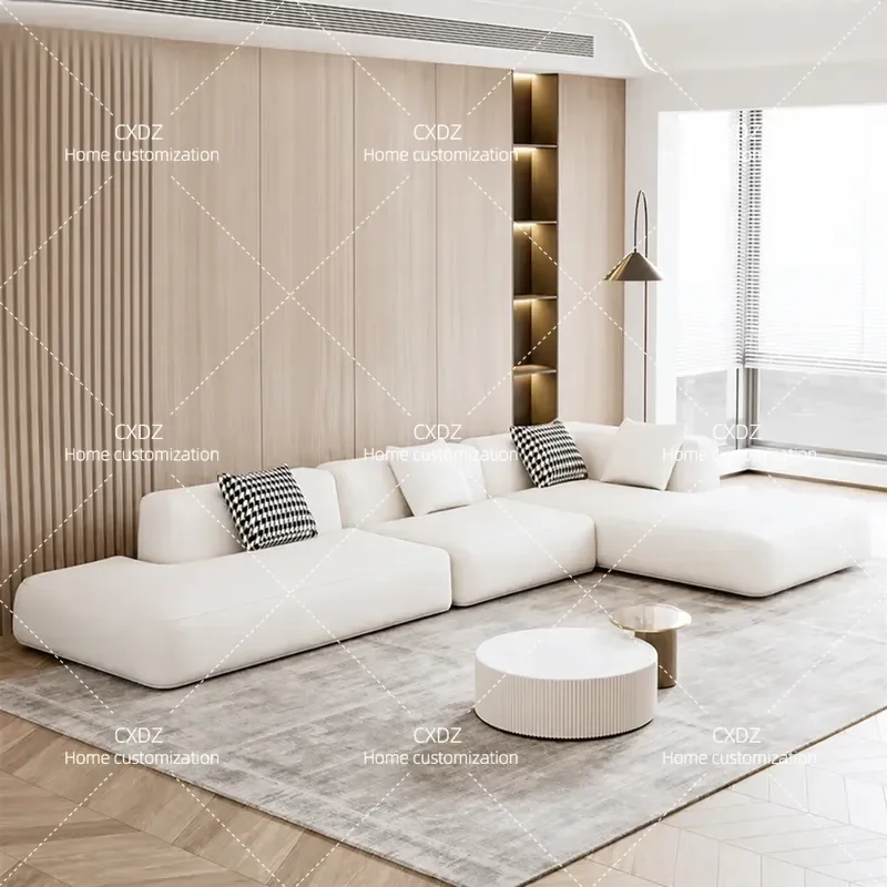 Nordic Modern Minimalist L Shaped Corner Sofa Tech Cloth Combination for Living Room Office Reception Light Luxury Style