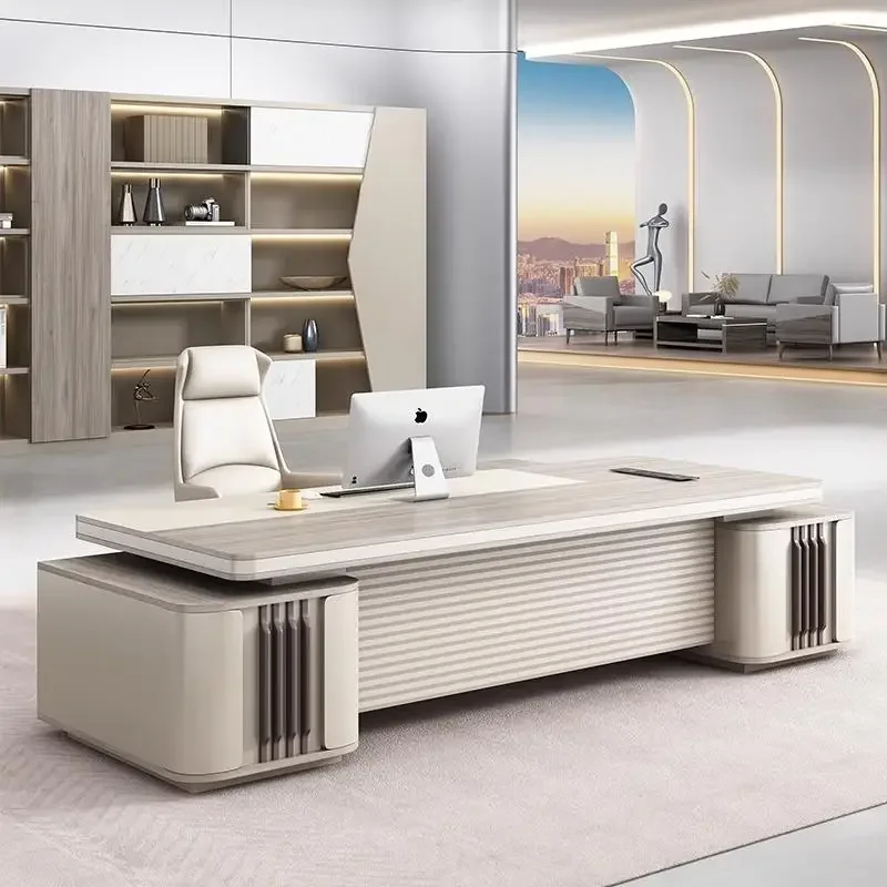 European Modern Office Desk Filing Cabinets Standing Minimalist Office Desk Conference Long Straight Wooden Bureau Furniture
