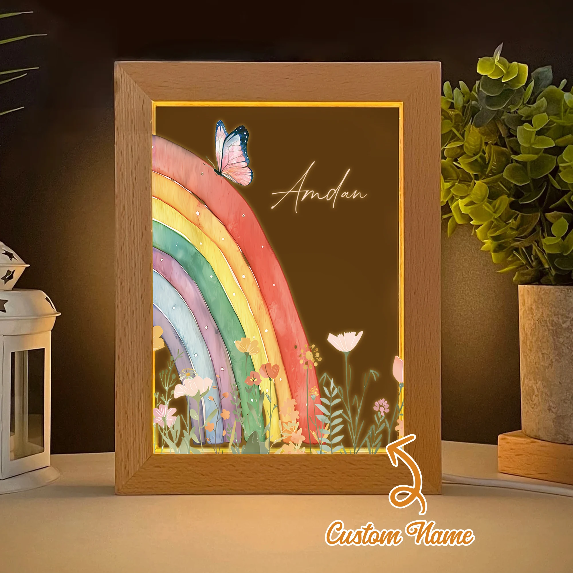 

Customized Rainbow Name LED Night View Photo Frame Personalized Gift Family Living Room Bedroom Dining Room Home