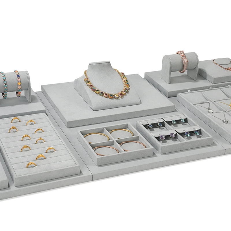 High end jewelry display props, microfiber necklaces, rings, bracelet holders, counter display accessories display rack