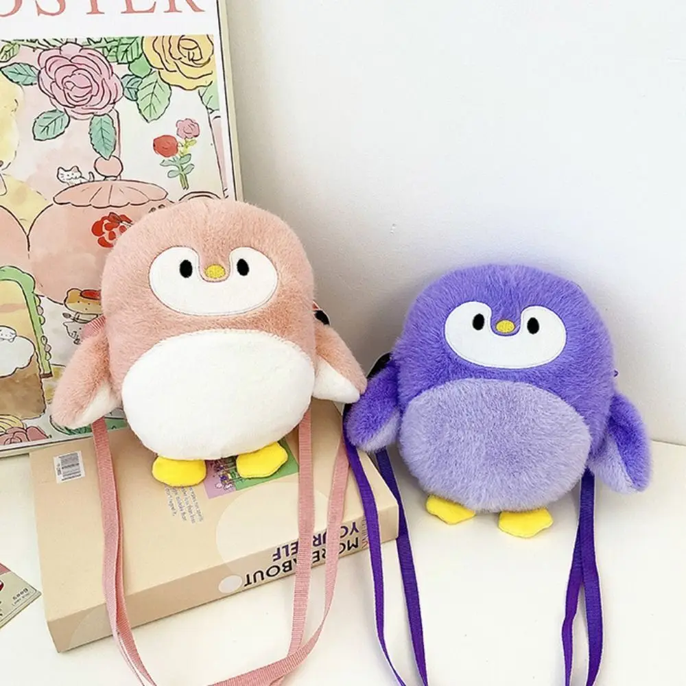 Sweet Doll Toy Penguin Messenger Bag Korean Style Cartoon Plush Shoulder Bag Zipper Adjustable Shoulder Strap Crossbody Bag Girl