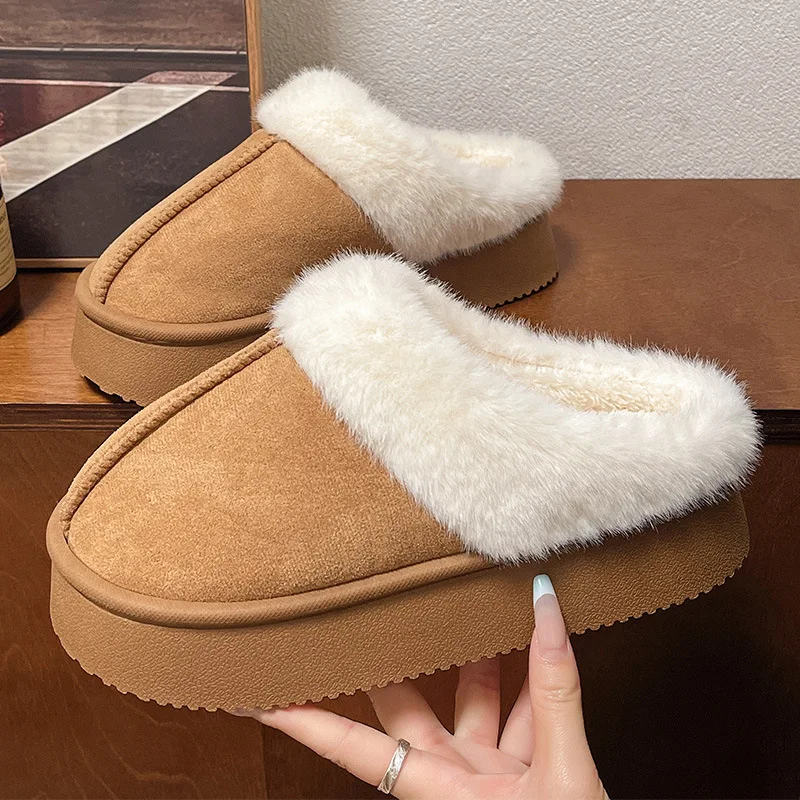 

2025 New Winter Thick Bottom Cotton Slippers Anti slip and Warm Home Fury Slippers Snow Boots for Women