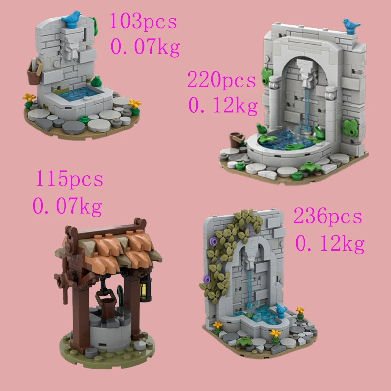 Spot pequenas partículas montagem blocos de construção MOC-186615 132385 bem medieval pequena fonte shi brinquedo educativo montagem modelo g
