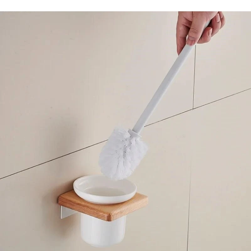 

Solid Wood Toilet Brush Holder Square Rack Wall Mounted Storage Household Cleaning Tools Bathroom Accessories
