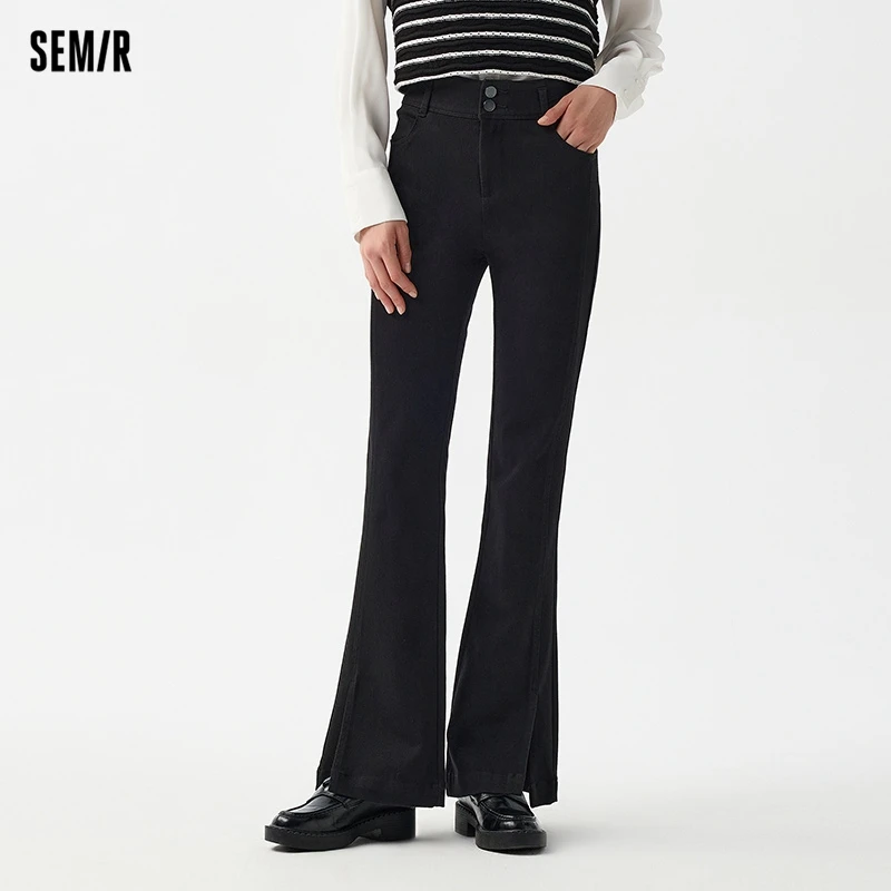 Semir Casual Pants Women High-waisted Long Pants Black Leg-lengthening 2024 New Spring Slit Flare Pants