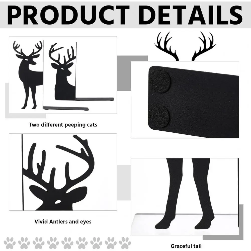 Efficient Corner Space Solution Metal Bookends Stylish Black Cat Reindeer Dragon Decor for Home Office or Bookshelf for Women