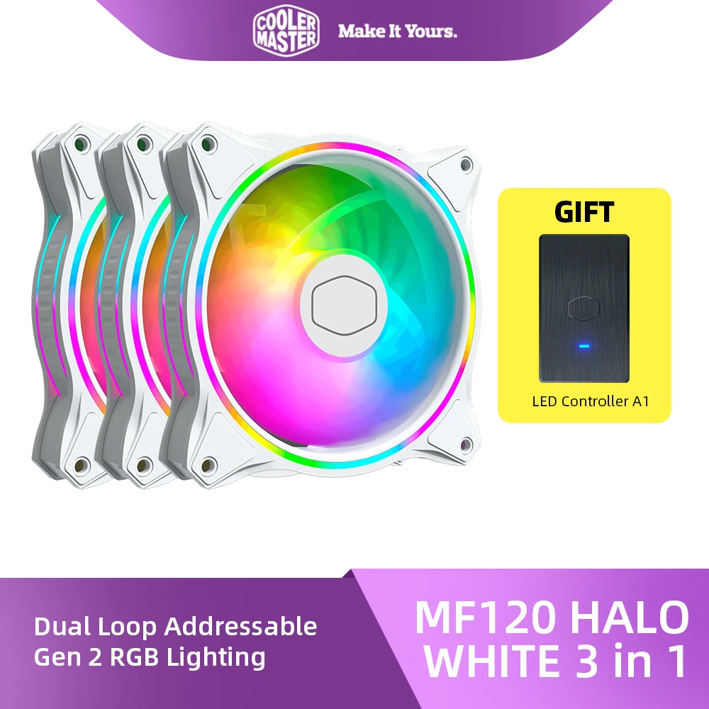 Coolermaster MF120 Halo White Edition 3 w 1 wentylator obudowy ARGB PWM wentylator podwozia chłodnica wodna pętla 12cm wentylator chłodnicy ventilador chasis