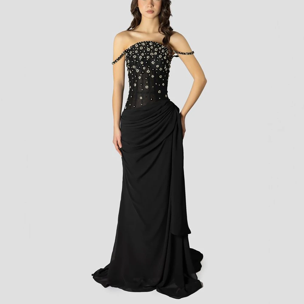 فستان حفلات نسائي أنيق مع تفاصيل ترتر زهري، حزام سباغيتي أسود، طول الأرض، بدون أكمام، فستان كوكتيل للتاريخ الليلي