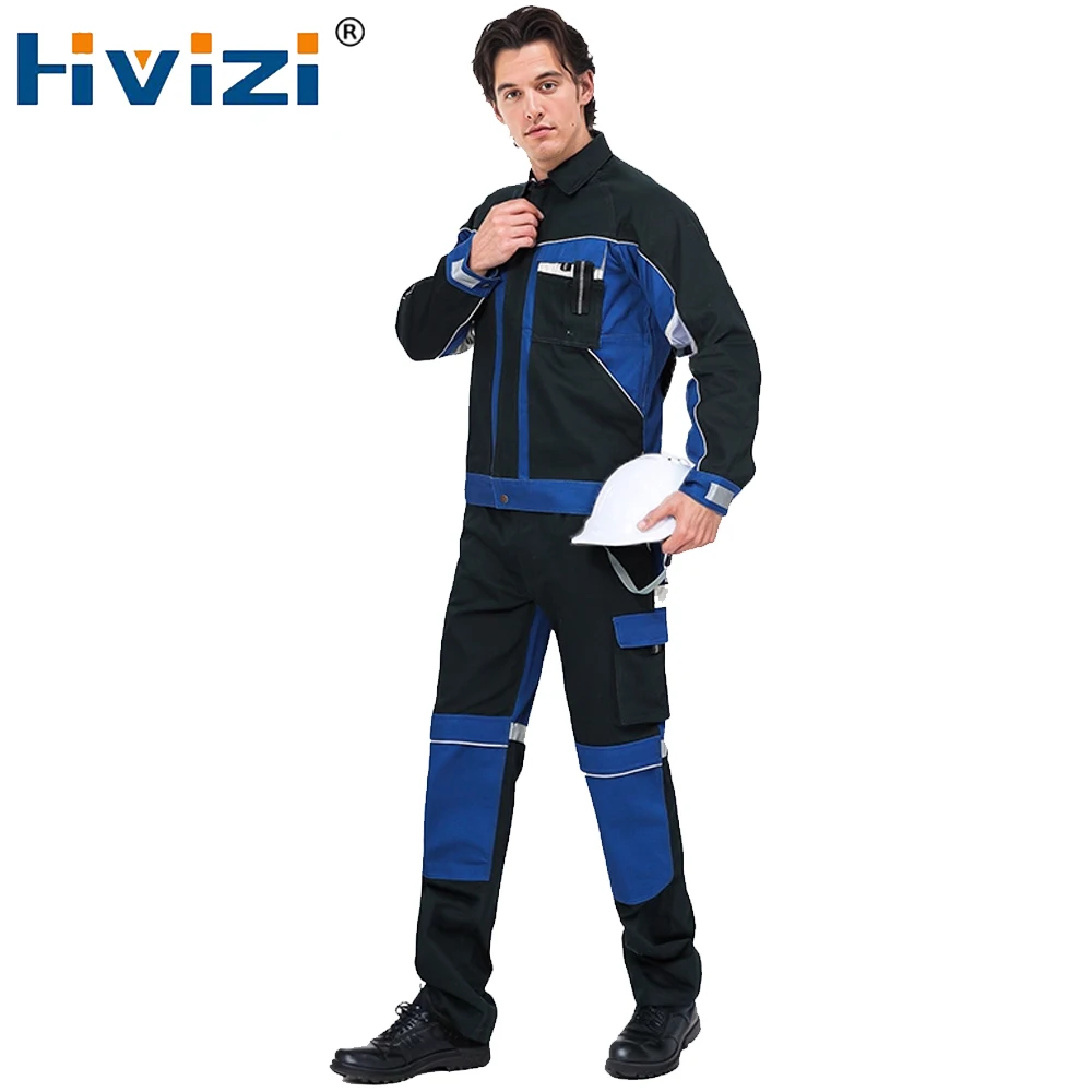Reflective Work Clothes Suit Workshop Working Uniform for Men Electrician Work Clothes 100% Cotton Jacket and Pants Set