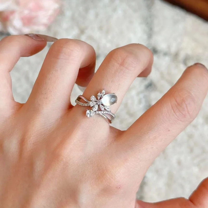 925 silver natural ice translucent chalcedony rings for women irregular fashion exquisite light luxury butterfly ring Jewelry