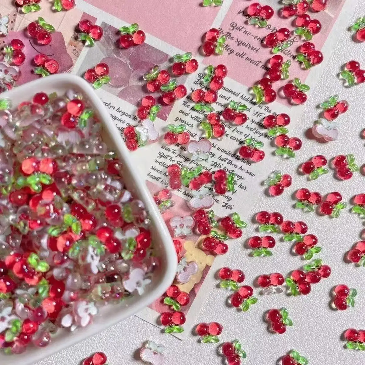 100 قطعة مقلد سوبر ميني الكرز مانيكير اكسسوارات مجوهرات الفاكهة ثلاثي الأبعاد لتقوم بها بنفسك كريم الغراء المواد الديكور هدية