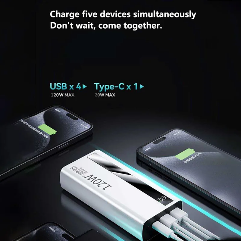 Xiaomi 2026New 200000mAh بنك طاقة ذو سعة كبيرة جدًا 120 وات شحن سريع محمول شاشة ديجيتال باور بانك لهاتف آيفون سامسون
