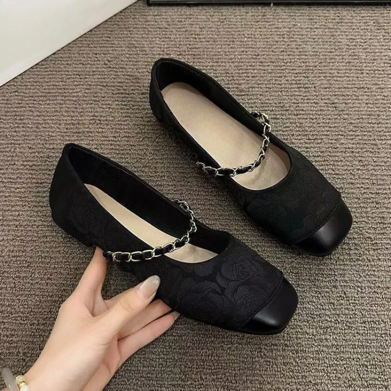 جديد ربيع وخريف 2025 حذاء بدون كعب نسائي واحد موديل سادة بمقدمة مربعة جميل غير رسمي ومريح بدون كعب Zapatos #4