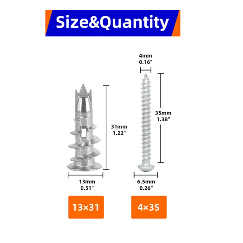 40/80/120Pcs Zinc Alloy Plasterboard Drywall Anchor Hollow Wall Self-drilling Wall Plug with Tapping Screw Drywall Bolt