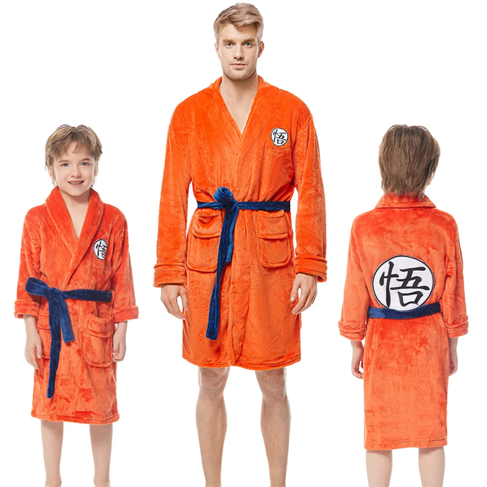 Fantasia Goku Cosplay Child Men Bathrobe Anime Super Hero Disfraz Costume Adult Boys Fantasy Flannel Pajamas Kimono Home Wear