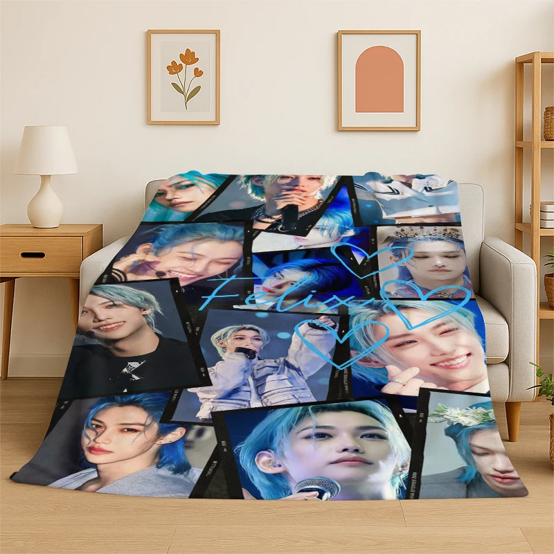 Kpop Felix Stray Kids Music Flannel Blanket Soft Warm Throw Blanket for Bedroom Living Room Bed Travel Camping Picnic Gift